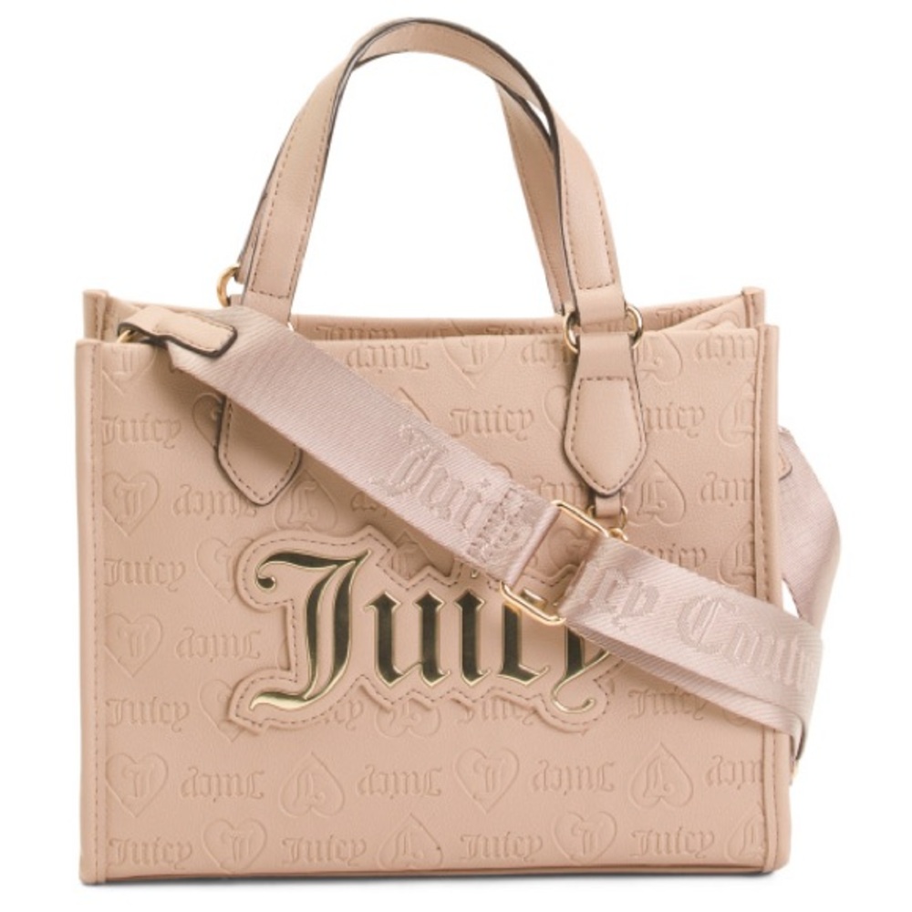 Juicy Couture Logo Mini Beige Cream Tote Web Strap Gold Heart Charm - Picture 6 of 6